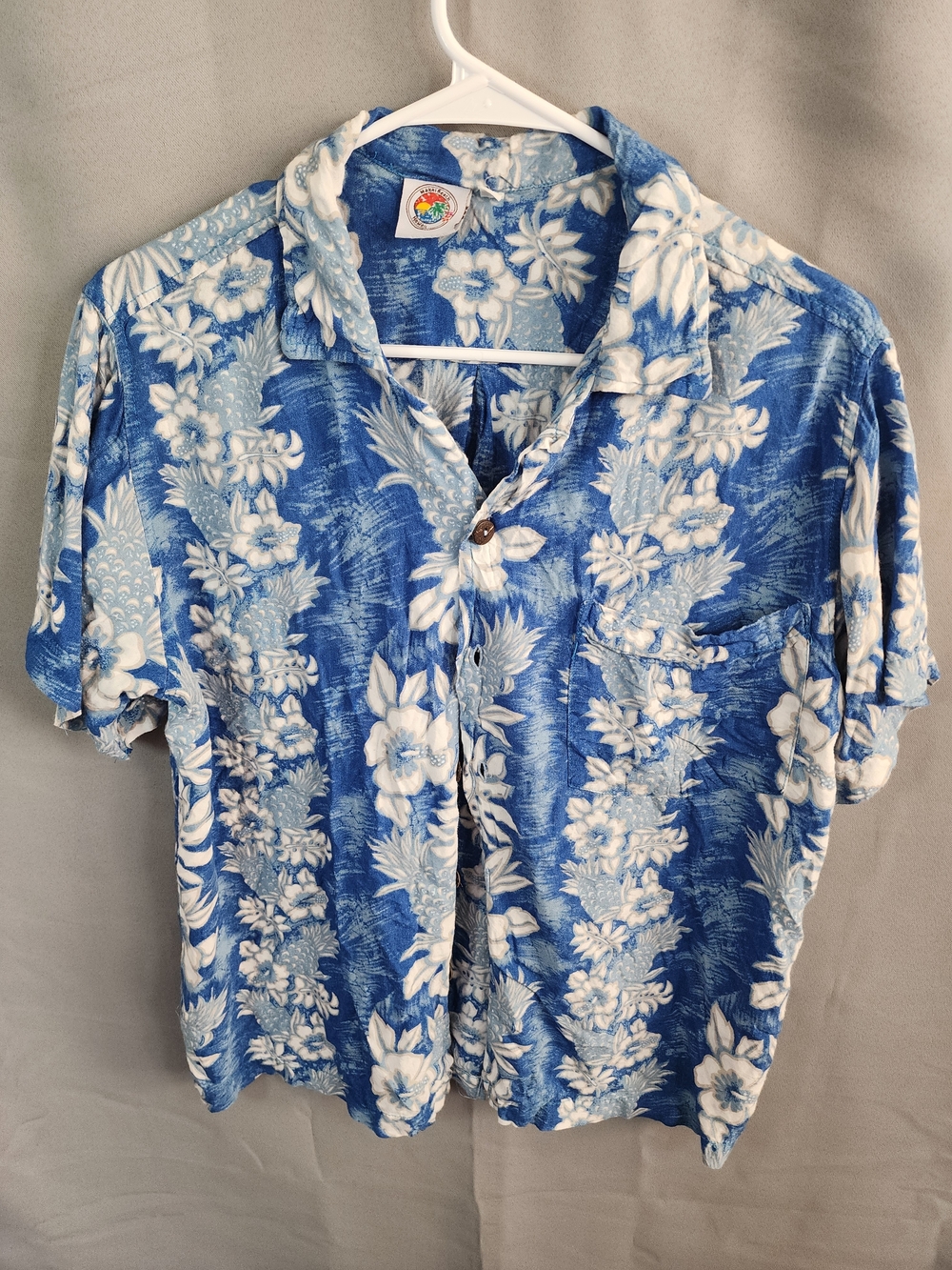 Classic Blue Floral Hawaiian Short-Sleeve Button-Down Shirt